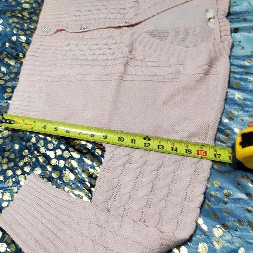𝅺Cute New with tags Pink Cable Knit K-Pop Cardigan Top with Crystal Buttons M - Picture 3 of 4